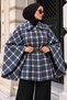 Pera Buttoned Plaid Poncho TSD260365 Blue