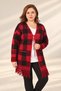 Women's Front-Tied Plaid-Patterned Skirt with Pockets and Tasseled Hem, Plus-Size Stretch Fabric Viscose Knit Cardigan - 3
