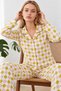 Women's Patterned Shirt Collar Yellow Pajama Set 4860 - 4