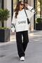 New Season Women's Oversized Hooded SHINE-Printed Knit Long Sweatshirt with Sleeve Detail and Pockets - 4