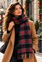 Chester Reversible Women's Shawl – Black and Red Plaid and Black and White Houndstooth Patterns, Tasseled Winter Shoulder Shawl, Scarf & Neckwarmer, Blanket Shawl - 75x180 cm - 3