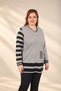 Women's V-Neck Striped Viscose Knit Blouse with Beaded Collar Detail, Plus Size - 3