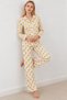 Women's Patterned Shirt Collar Yellow Pajama Set 4860 - 5