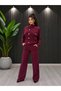 Women's Modal Fabric Soft-Textured Jacket-Style Sweatsuit Set with Gold Button Details, Zip Detail, and Flared Pants - 5