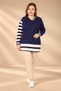 Women's V-Neck Striped Viscose Knit Blouse with Beaded Collar Detail, Plus Size - 2