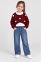 Burgundy Girls' Embroidered Sweatshirt and Jeans 3-Piece Set 25066 - 2