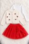 Red Girls' 3-Piece Set with Cherry-Embroidered Sweater and Tulle Skirt, Ages 2–5, 25064 - 2