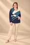 Women's Stone Embellished Color Block Plus-Size Stretch Fabric Viscose Knit Blouse - 2