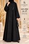 Seeking Luxury Black Women's Embroidered Abaya with Straight Cut and Flared Sleeves and Metal Details Elegant Abaya