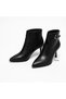 Women's Black Leather Pointed Toe Boots with Accessory Details and 8 cm Stiletto Heels - 3