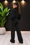 Women's Modal Fabric Soft-Textured Jacket-Style Sweatsuit Set with Gold Button Details, Zip Detail, and Flared Pants - 2