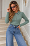 Women's polo collar button-up knit sweater with braided pattern - 4
