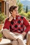 Men’s Mock Neck, Zip-Up, Diamond Patterned Wool Sweater, Dark Red