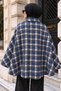 Pera Buttoned Plaid Poncho TSD260365 Blue - 6