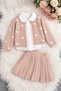 Pink Girls' 3-Piece Set with Patterned Sweater, Skirt, and Shirt 25063