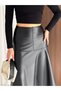 Patchwork Leather Skirt / Faux Leather Flared Skirt, Full Length 80 cm - 5