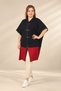Women's Leather-Piped, Front-Snap, Color Block, Plus-Size Acrylic-Steel Knit Poncho - 3