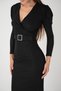 Wrap-Neck Dress with Belt Detail - BLACK - 2