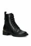 Women's Black Combat Boots with Laces and Zipper, Heeled Casual Boots - 3