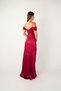 Satin Fabric Degaje Collar Evening Dress - Bordo - 4
