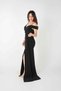Metallic Fabric Shawl Detailed Evening Dress - Black - 2