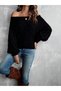 Women's madonna collar patterned cuff balloon knit blouse - 2
