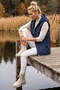 Italian Navy Blue Hooded Zipper-Front Quilted Woven Vest with Hidden Pockets and Sequin Embroidery 75 63 - 7
