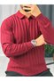 Long-Sleeved Textured Sweater with a Polo Collar and Vertical Stripes - 2