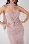 Jakar Fabric Strapless Evening Dress with Shawl Detail - Pudra - 4