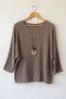 Italian Taupe Color Mink-Print Pool-Neck Batwing Sleeve Collared Casual Oversized Knit Blouse 68 67 - 2