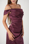 Satin Fabric Degaje Collar Evening Dress - Patlican Purple - 3
