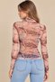 Women's Coffee-Colored Batik Print Mock Neck Long-Sleeve Tulle Blouse - 7