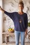 Italian Navy Blue Pool-Neck Batwing Sleeve Collared Casual Oversized Knit Blouse 68 67 - 7