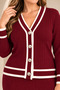 Plus size knit striped button-down suit, burgundy. - 3