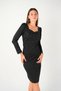 Crepe Fabric Pearl Detailed Pencil Evening Dress - BLACK - 3