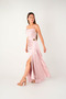 Satin Fabric Shawl Detailed Evening Dress - Pudra - 2