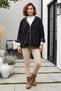 Italian Black Hooded Long-Sleeve Zippered Pocket-Clad Tie-Detail Casual Velvet Woven Jacket 68 66 - 6