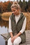 Italian Khaki Hooded Zipper-Front Vest with Hidden Pockets, Embroidered Sequins, and Quilted Woven Material 75 63 - 7