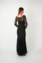 Evening Gown with Guipure Lace Top and Double-Layer Fabric Boat Neck - BLACK - 5