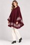 Women's Brown Hooded Poncho with Ethnic Patterned Design and Tasseled Edges - 3