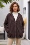 Italian Brown Hooded Long-Sleeved Zippered Pocket with Tie-Detail Velvet-Woven Jacket 68 66