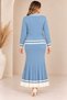 Plus-Size Knit Striped Button-Down Set, Blue - 5