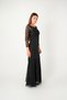 Evening Gown with Guipure Lace Top and Double-Layer Fabric Boat Neck - BLACK - 2