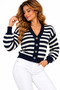 Women's Striped V-Neck Four-Button Cardigan - 4
