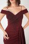Metallic Fabric Shawl Detailed Evening Dress - Bordo - 4