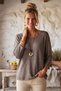 Italian Taupe Color Mink-Print Pool-Neck Batwing Sleeve Collared Casual Oversized Knit Blouse 68 67 - 3
