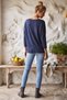 Italian Navy Blue Pool-Neck Batwing Sleeve Collared Casual Oversized Knit Blouse 68 67 - 8