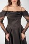 Satin Fabric Collar Lace Detailed Midi Dress - Brown - 3