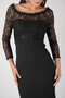 Evening Gown with Guipure Lace Top and Double-Layer Fabric Boat Neck - BLACK - 4