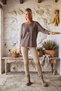 Italian Taupe Color Mink-Print Pool-Neck Batwing Sleeve Collared Casual Oversized Knit Blouse 68 67 - 5
